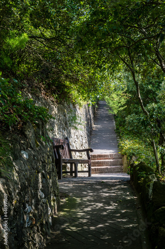 Seat with a view on a path from the beach