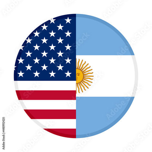 round icon with united states and argentina flags. vector illustration isolated on white background	