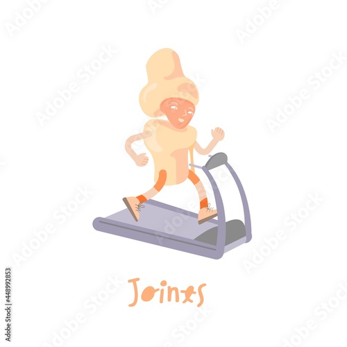 Healthy joints. Cartoon character. Healthcare, anatomy, orthopedics, transplantation image.