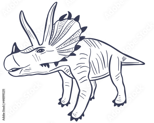 Sketch dinosaur triceratops vector illustration. Natural prehistoric extinct animal of the Jurassic period. Koturny graphic drawing. © Татьяна Клименкова