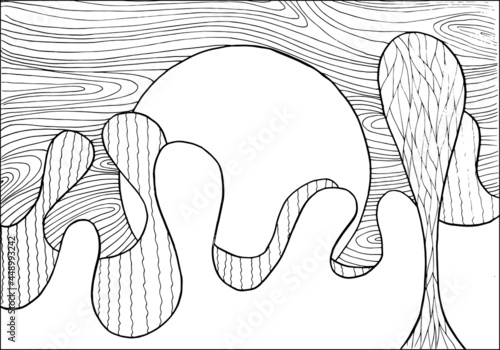 Wallpaper Mural Doodle alien fantasy landscape coloring page for adults. Fantastic graphic artwork. Hand drawn simple illustration. Torontodigital.ca