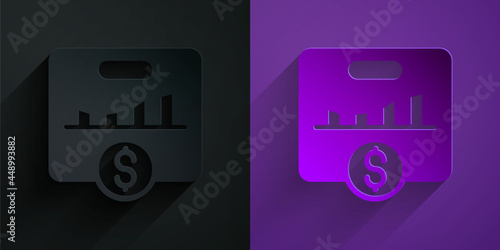 Paper cut KPI - Key performance indicator icon isolated on black on purple background. Paper art style. Vector