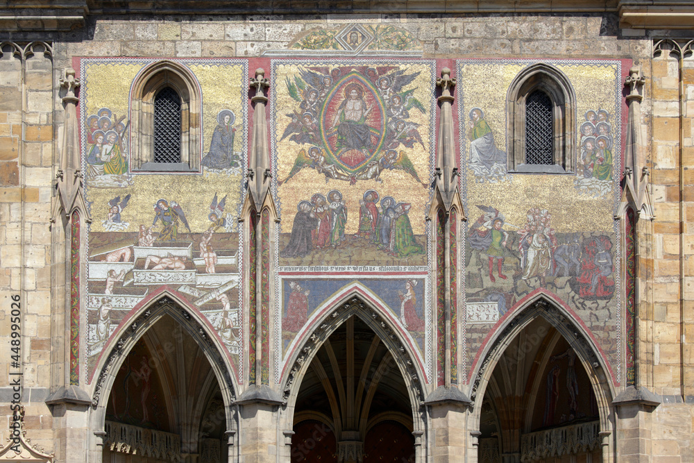 Last Judgment Mosaics over Golden Gates to St. Vitus cathedral, Prague, Czech Republic