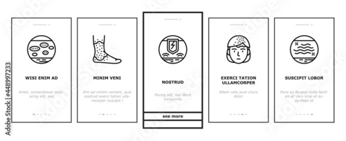 Eczema Disease Treat Onboarding Mobile App Page Screen Vector. Nummular And Neurodermatitis Eczema Treatment, Dry Skin And Pain, Contact And Atopic Dermatitis. Illustrations
