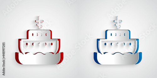 Paper cut Ark of noah icon isolated on grey background. Wood big high cargo. Paper art style. Vector