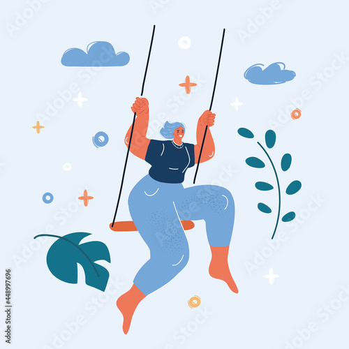 Vector illustration of young woman is swinging on a swing