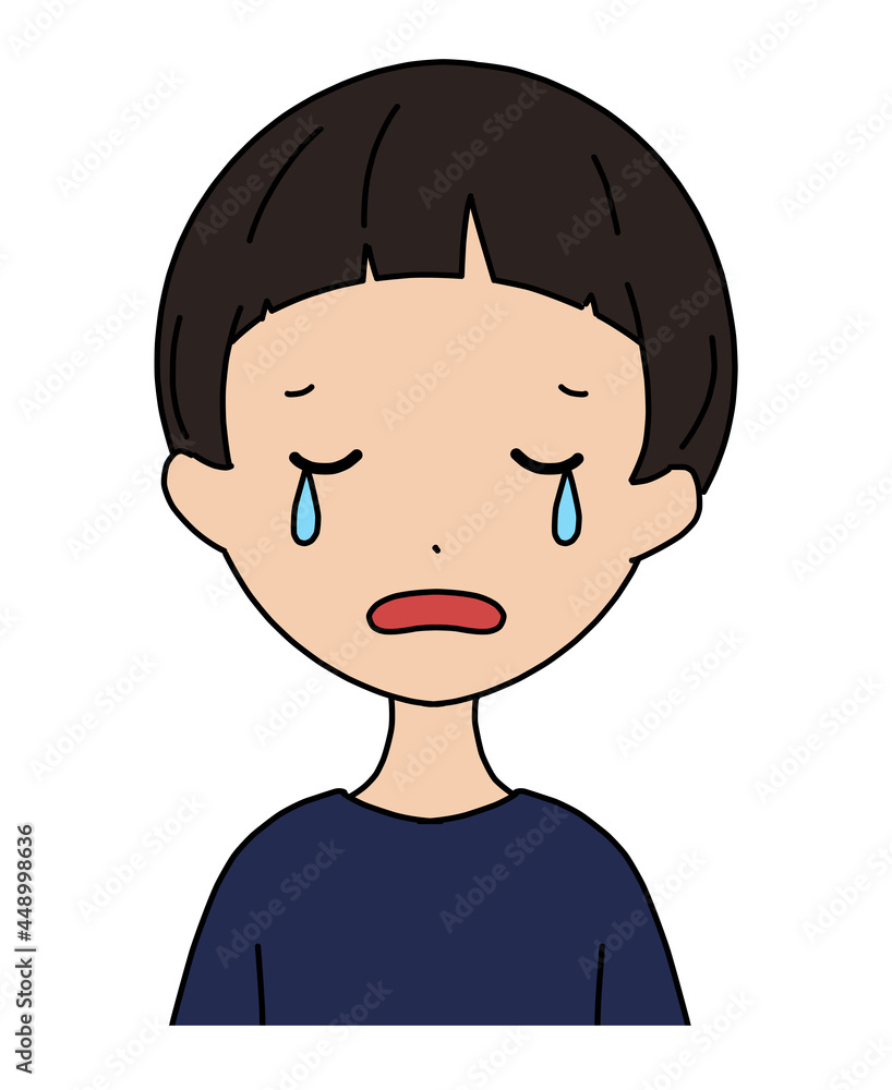 泣いている男の子の顔のイラスト 泣いている男の子の顔のイラスト