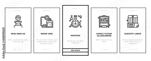 Pharmaceutical Production Factory Onboarding Mobile App Page Screen Vector. Laboratory Manufacturing Pharmaceutical Product, Tablet Drug And Capsule, Powder And Pills Illustrations