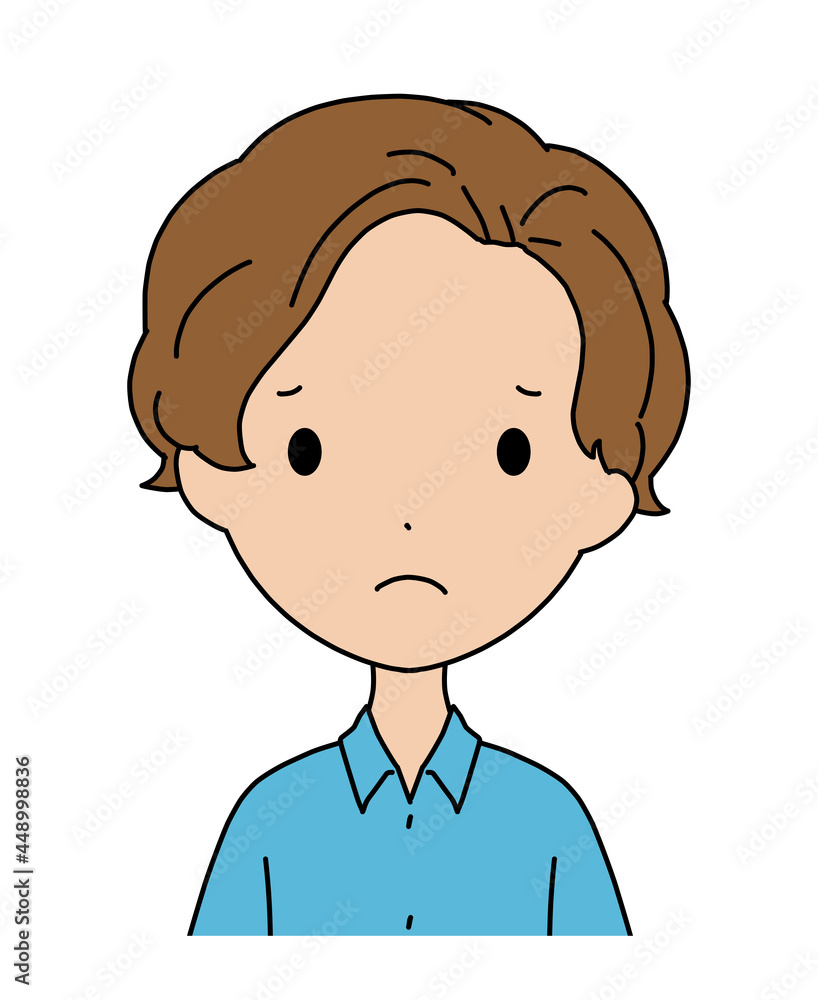 Fototapeta premium 不満そうな男の子の顔のイラスト