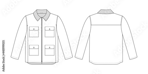 Fashion technical drawing of men's zipper jacket