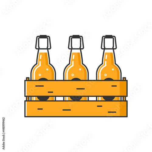 Wooden box with craft beer isolated on white background.