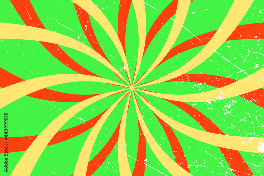 Background in green, yellow and orange retro colors with slight scuffs