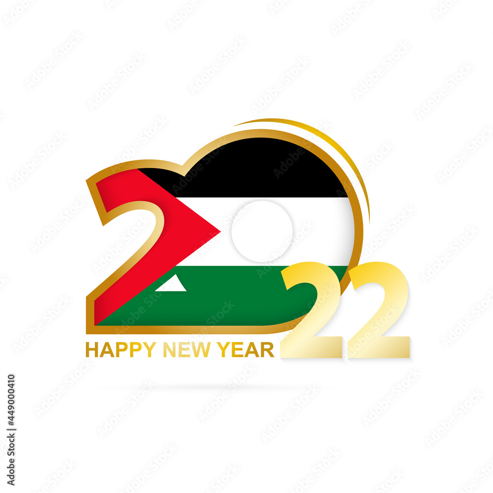 Obraz premium Year 2022 with Palestine Flag pattern. Happy New Year Design.