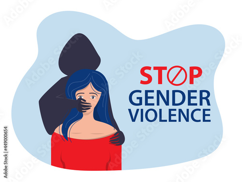 The man covers the woman's mouth with his hand. Stop violence against women. Vector illustration.