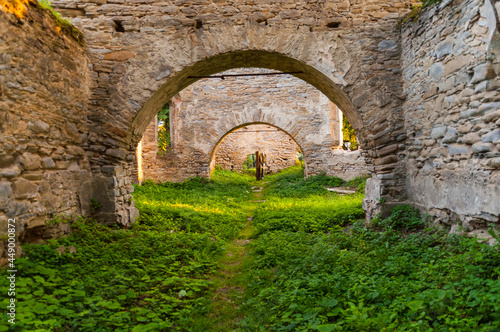 Fototapeta Naklejka Na Ścianę i Meble -  Ruins of a Greek Catholic church in Berezka, Bieszczady Mountains