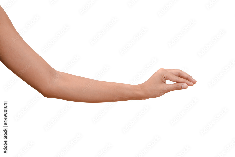 Hand open and ready to help or receive. Gesture isolated on white background with clipping path.