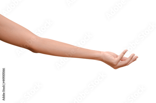 Hand open and ready to help or receive. Gesture isolated on white background with clipping path. © Teerapong