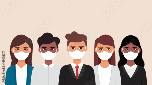 Group of people wearing medical mask to prevent from corona virus.vector illustration in a flat style
