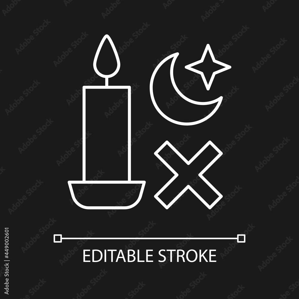 Sleep with candle lit white linear manual label icon for dark theme
