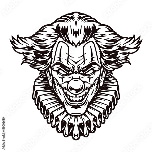 Evil clown head with paper collar