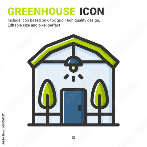 Greenhouse icon vector with outline color style isolated on white background. Vector illustration conservatory sign symbol icon concept for digital farming, logo, industry, agriculture and project