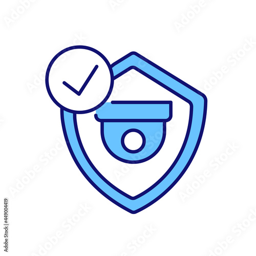 Security camera properly installed RGB color icon. In order protection. Crime monitoring. Surveillance system quality assurance. Isolated vector illustration. Simple filled line drawing