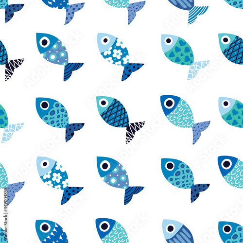 Cute fish. Seamless pattern. Can be used for wallpaper, textile, invitation card, wrapping, web page background. © vyazovskaya