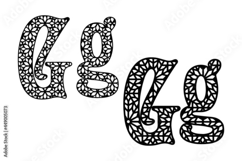 Western retro element with geometric ornament. Letter G on white background