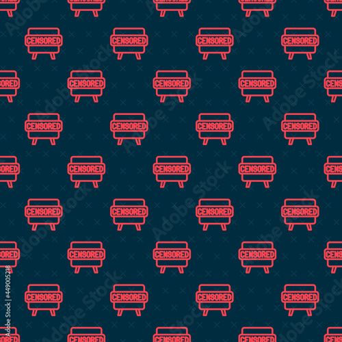 Red line Censored stamp icon isolated seamless pattern on black background. Vector