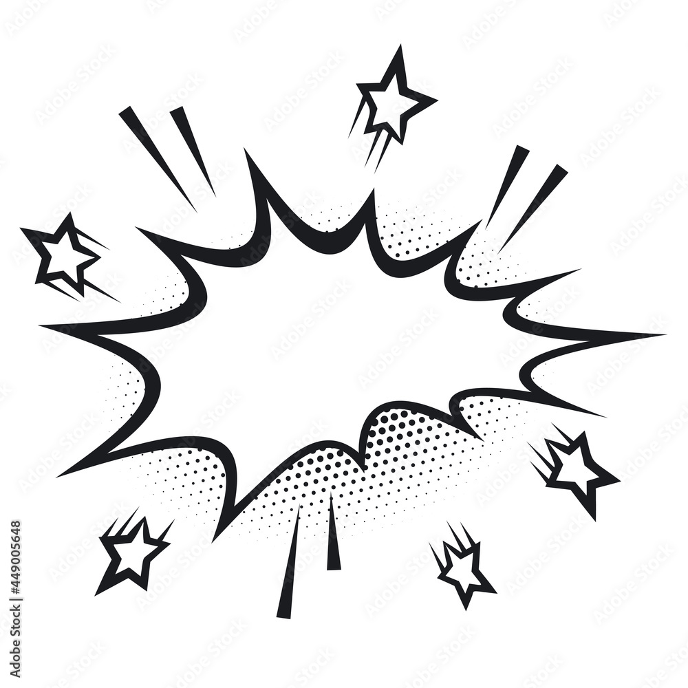 Cartoon explosion or speech bubble in comic style with space for your text. Black and white version Cartoon explosion or speech bubble in comic style with space for your text. Black and white version