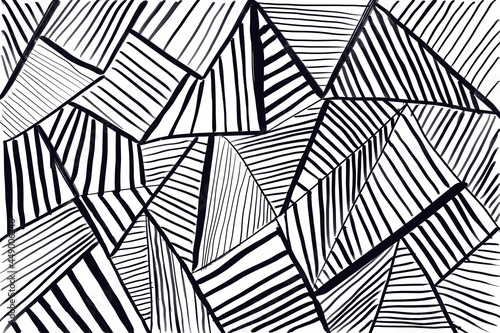 White and black stripes in triangular shape for background. Fabric, paper.