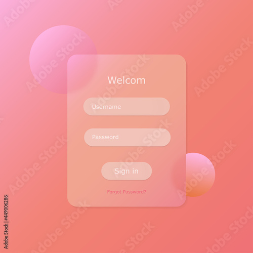 Glassmorphism vector concept. Glass effect login page. Welcom and signup UI concept. vector