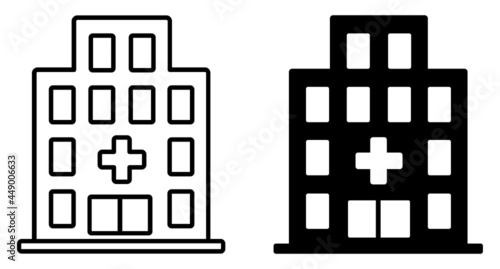 Hospital icon. Medical clinic, polyclinic. Health care building. Hospital building. Vector illustration.