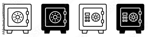 Set of safe vault icons. Security safes. Safety deposit box silhouettes. Vector.