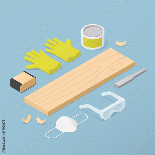 Isometric Woodworking Vector Illustration