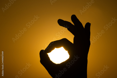Silhouette of palm showing symbol expressing OK. Positive, agreement and approval concept