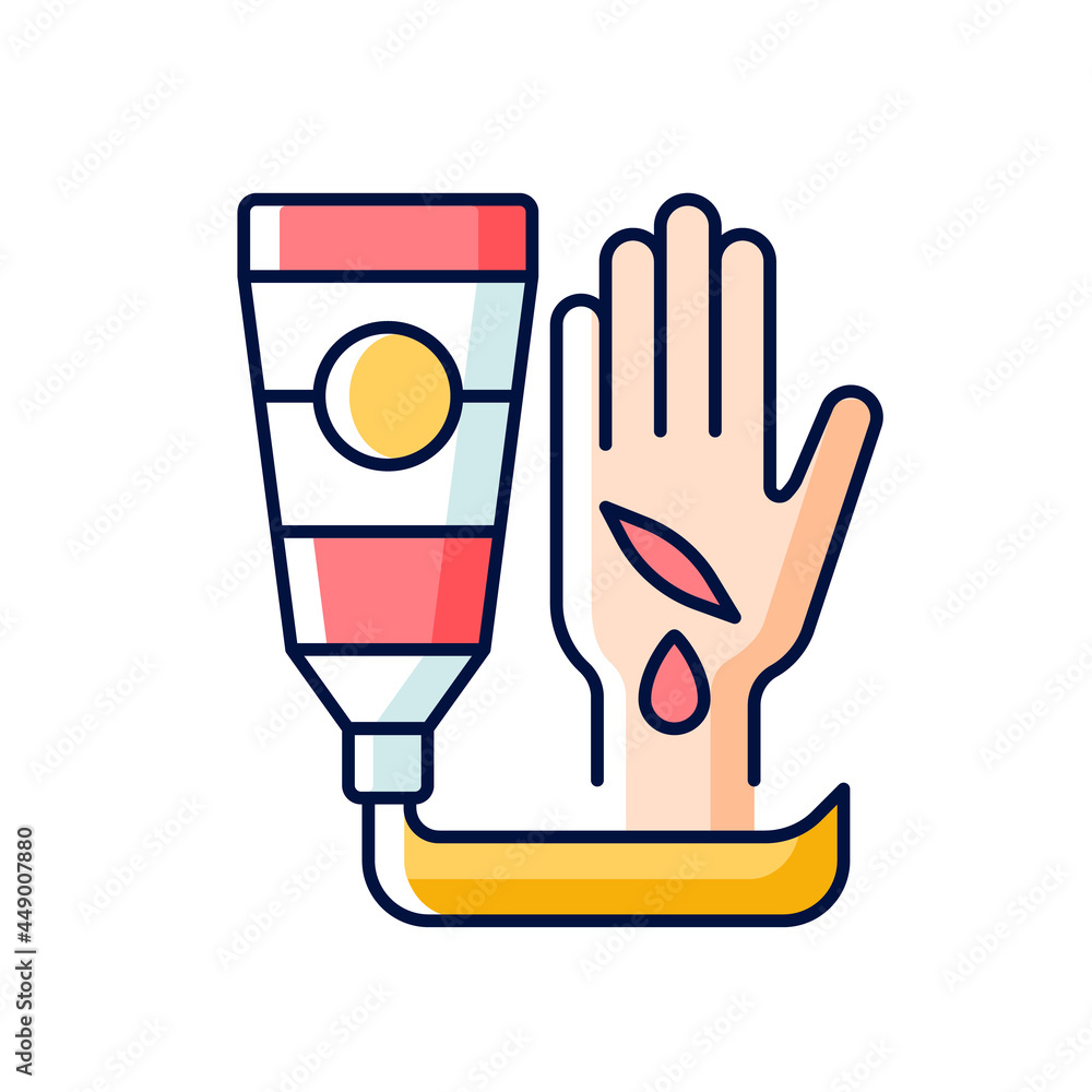 Healing ointment for cuts RGB color icon. Preventing wound infection ...