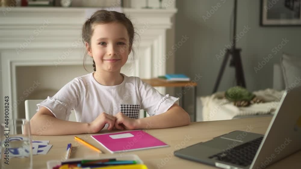 Online primary school education little girl finishes work Spbd Online primary school education little girl finishes work Spbd