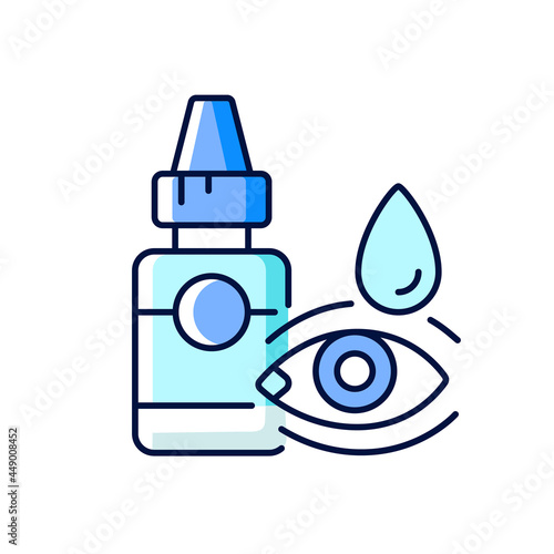 Eye drops RGB color icon. Relieving dryness and redness. Eye problems treatment. Reduce allergy symptom. Treat viral infection. Isolated vector illustration. Simple filled line drawing