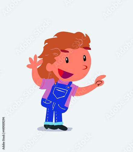 cartoon character of little girl on jeans pointing while arguing.