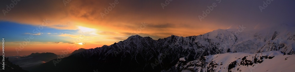 Caucasus, Ossetia. Genaldon gorge. Morning panorama.