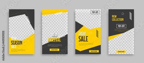 Set of Editable minimal square banner template. Blue yellow white background color with geometric shapes for social media post, story and web internet ads. Vector illustration