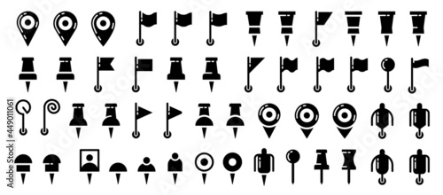 Location flat icons set. Pointer of location on the map. Map pins. Indicative marker for applications, websites and other resources. Vector elements.