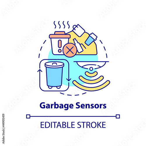 Garbage sensors concept icon. Waste control and management abstract idea thin line illustration. Ecological solution. Trash monitoring. Vector isolated outline color drawing. Editable stroke