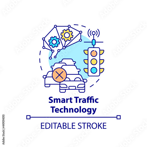 Smart traffic technology concept icon. Driving control system abstract idea thin line illustration. Vehicle moving management. Vector isolated outline color drawing. Editable stroke