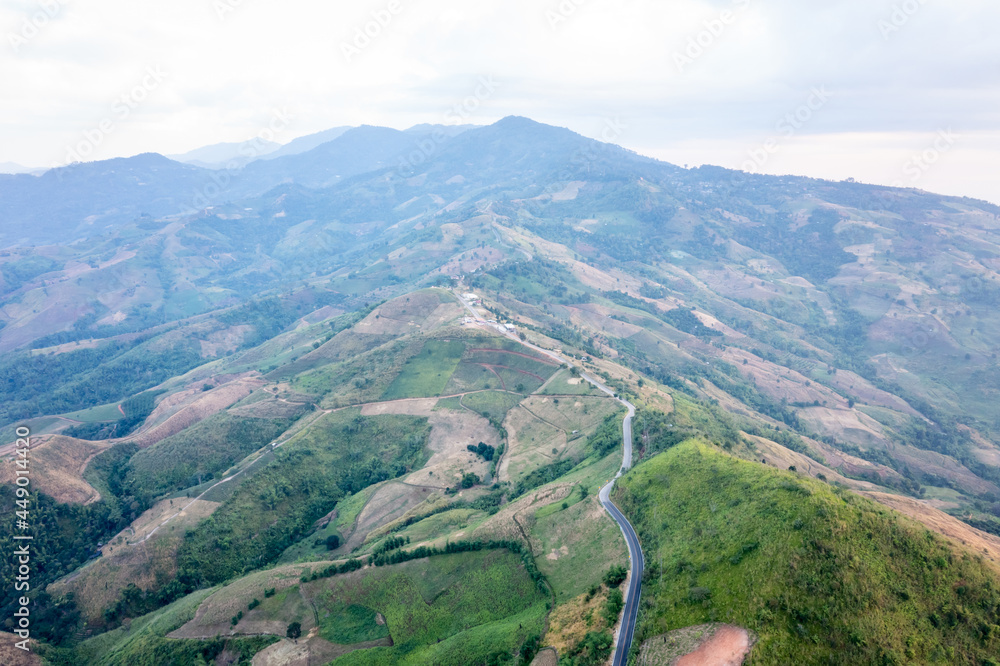 aerial landscape view mountain paths rural road