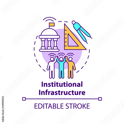 Institutional infrastructure concept icon. Governance and management abstract idea thin line illustration. Political and economic systems. Vector isolated outline color drawing. Editable stroke