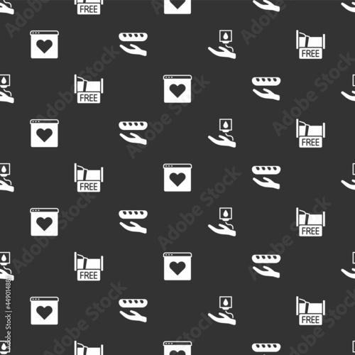 Set Blood donation, Free overnight stay house, Dating app online and Donation food on seamless pattern. Vector
