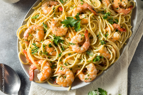Homemade Cooked Shrimp Scampi with Pasta