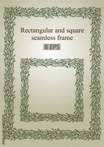 A wreath of branches and leaves. rectangular and square seamless frame. vector clipart.